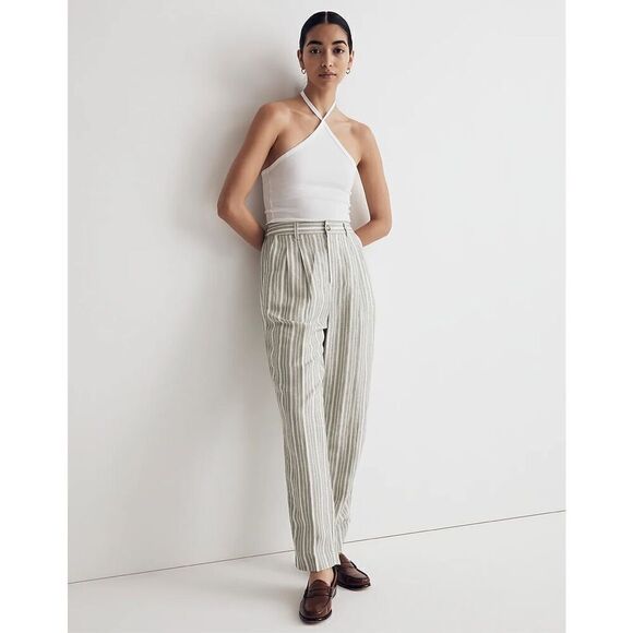 Madewell Linen Blend Striped Pants Tailored Tapered Size 4 NWT - Picture 8 of 9